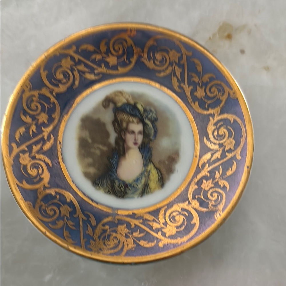 Limoges Vintage Decorative 3” Salt Plate with Gold Accents